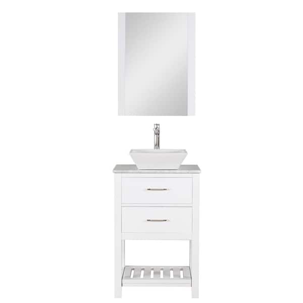 Unbranded Santa Monica 24 in. W x 18 in. D Bath Vanity in White with Marble Vanity Top in White with White Basin and Mirror