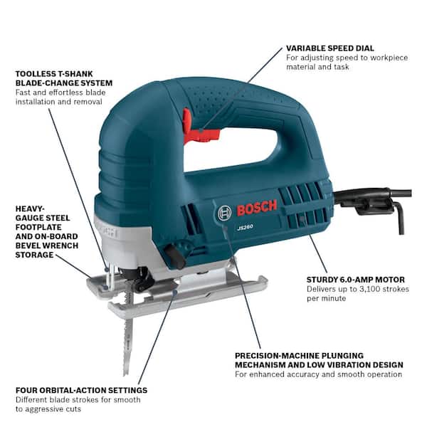 6 Amp Corded Variable Speed Top-Handle Jig Saw Kit with Assorted Blades and Carrying Case