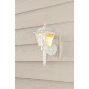 13.5 in. 1-Light White Outdoor Wall Light Fixture with Clear Glass
