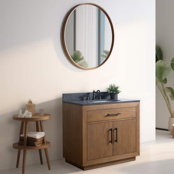 36 in. W x 22 in. D x 38 in. H Single Sink Bathroom Vanity in Tan with Black Limestone Top