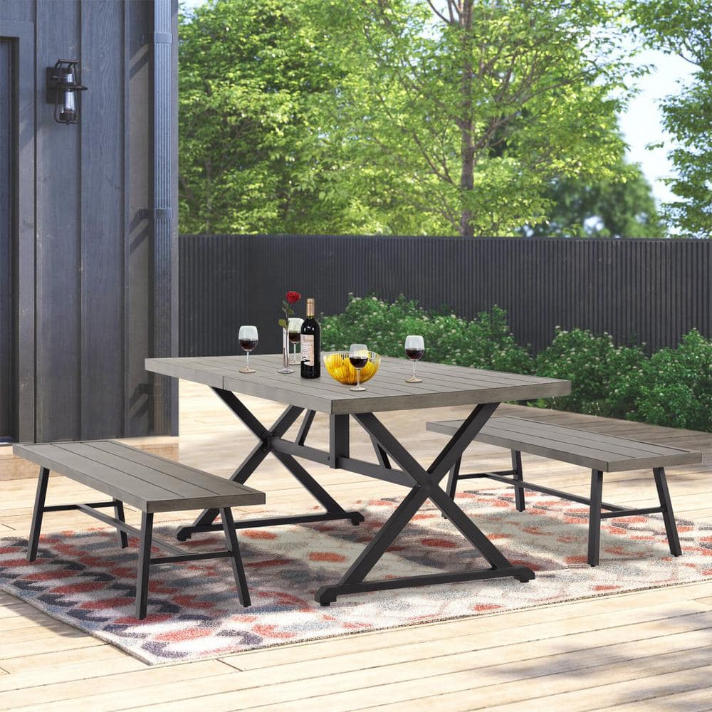 ULAX FURNITURE 3-Piece Metal Steel Outdoor Dining Set with Rectangle ...