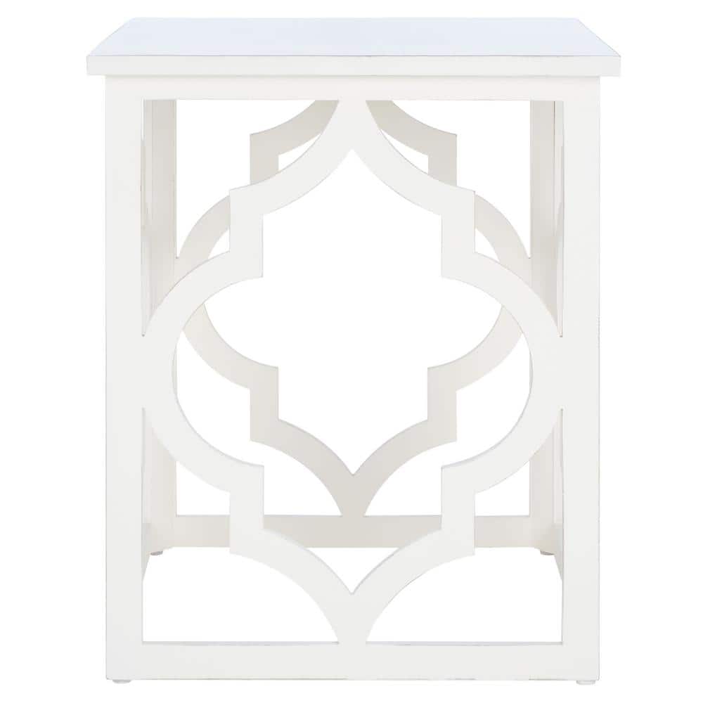 Cream Geometric Wood Square End Table