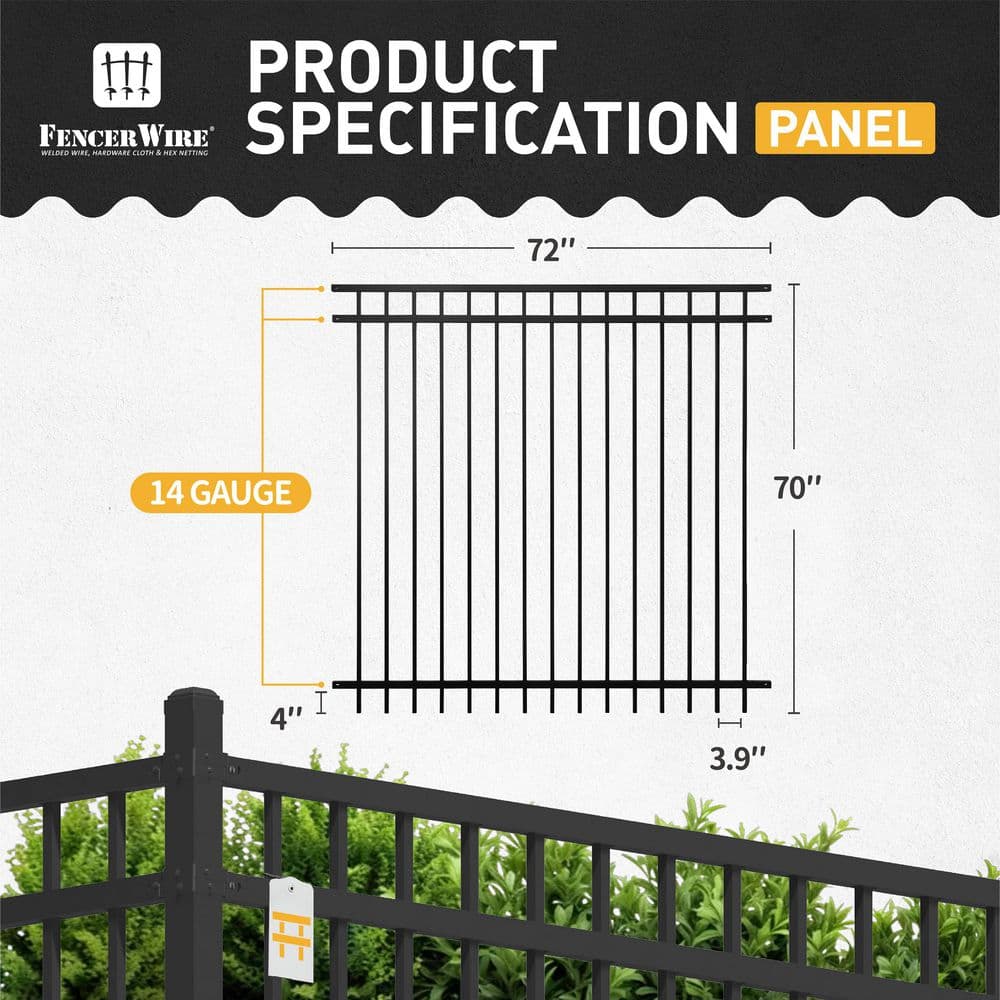6 ft x 6 ft Black Heavy Duty Metal Fence Panel