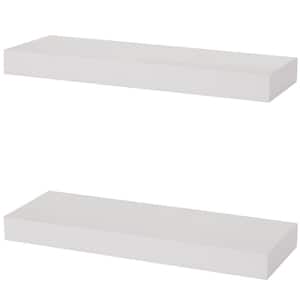 5.5 in. x 16 in. x 1.5 in. Classic White Wood Decorative Wall Shelves with Brackets (2-Pack)