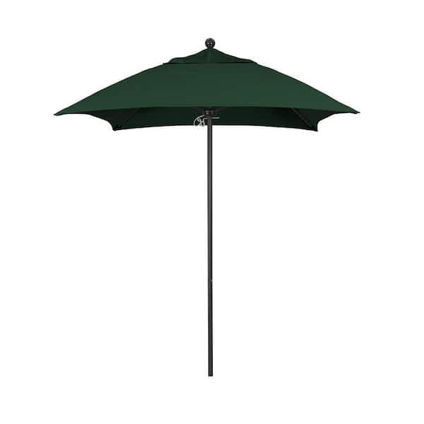California Umbrella 6 ft. Square Black Aluminum Commercial Market Patio Umbrella with Fiberglass Rib and Push Lift in Forest Green Sunbrella