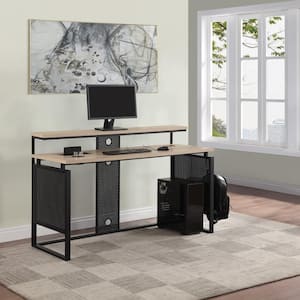 Ace 59.50 in. Rectangular River Oak/Black Computer Desk with Hutch