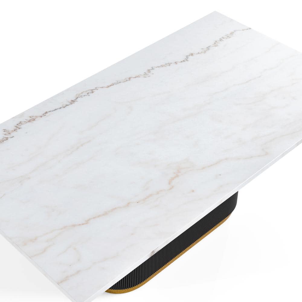 Modern Black and White Marble Top Dining Table with Gold Trim