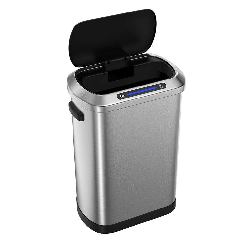13 Gal. Black Silver Touchless Automatic Metal Trash Can with Full Intellig