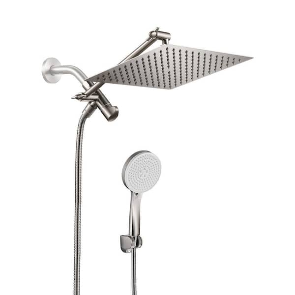 Rainfull 5-Spray 1.8 GPM Wall Mount with 10 in. Adjustable Dual Shower Heads and Handheld Shower Head in Brushed Nickel