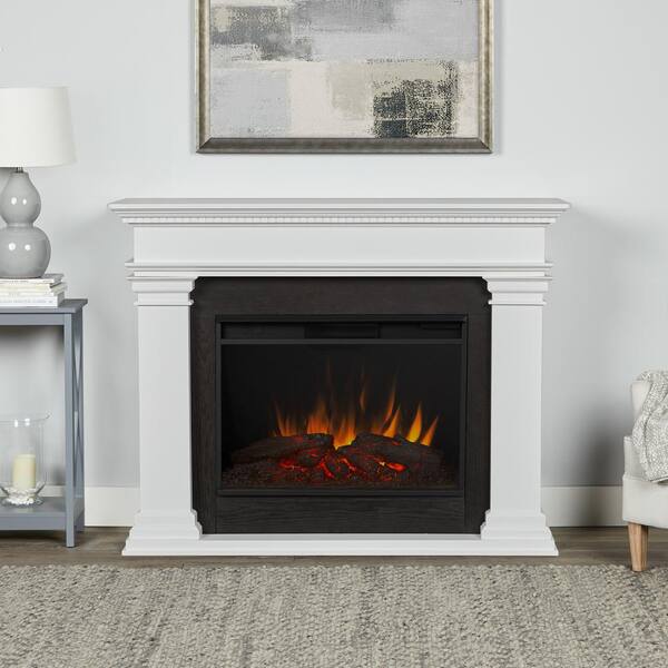 Real Flame Antero Grand 59 in. Wooden Electric Fireplace in White 8090E-W