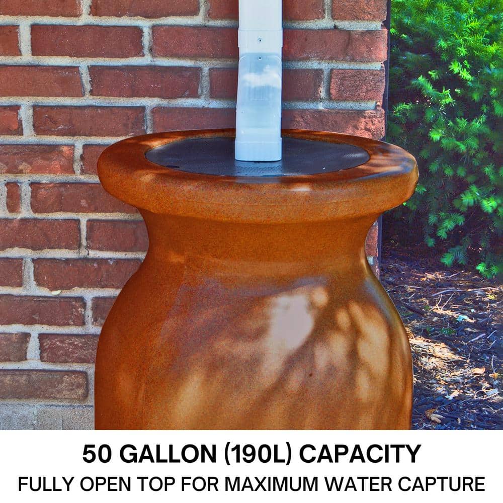 Terracotta Sandstone Look 50 Gallon Rain Barrel with Brass Tap
