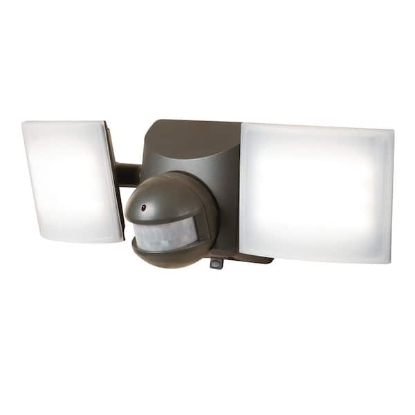 5.8-Watt 180-Degree Bronze Solar Motion Activated Twin Head Outdoor Integrated LED Flood Light