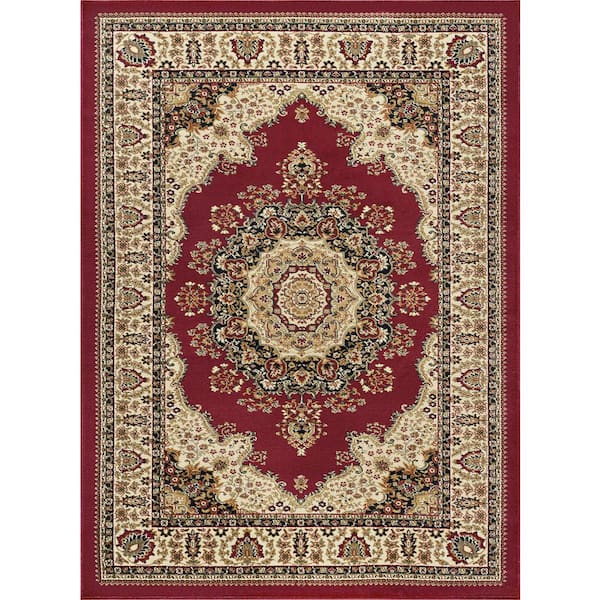 Sensation Border Red 5 ft. x 8 ft. Indoor Area Rug