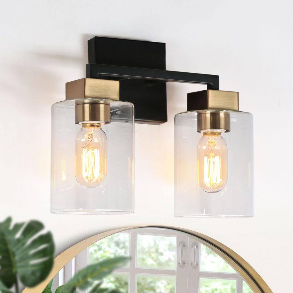 12 in. 2-Light Brass Vanity Light for Bathrooms, Clear Glass Black Bath Lighting, Modern Farmhouse Indoor Wall Sconce price history on PriceWatchPro