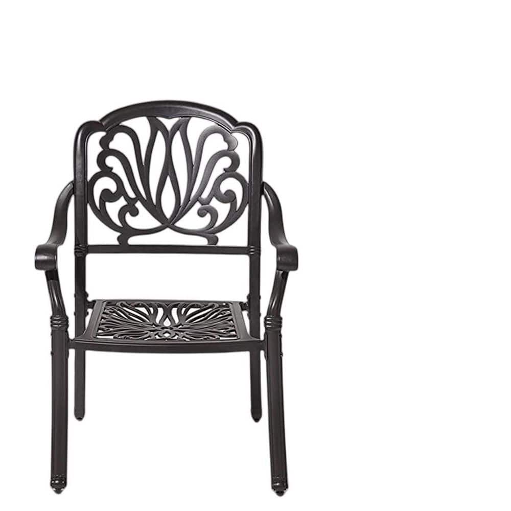 Black Stackable Outdoor Metal Patio Dining Chairs with Brown Cushions (2-Pa