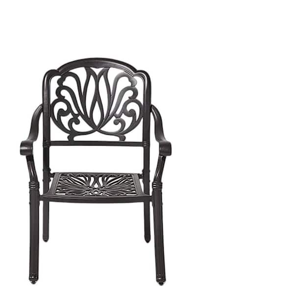 Black Stackable Outdoor Metal Patio Dining Chairs with Brown Cushions