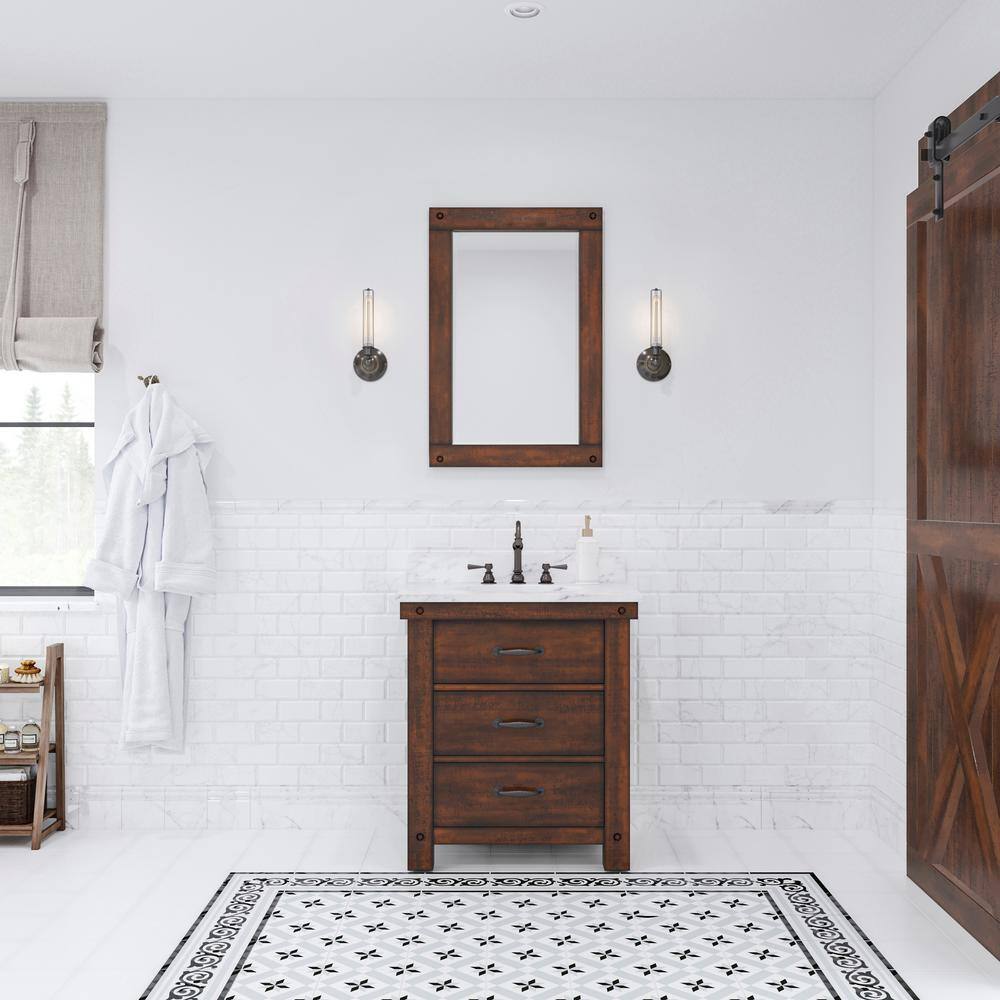 Rustic Sienna 30'' Single Vanity with Carrara White Marble Top