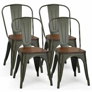 Gun Metal Dining Side Chair Wood Seat Stackable Bistro Cafe (Set of 4)