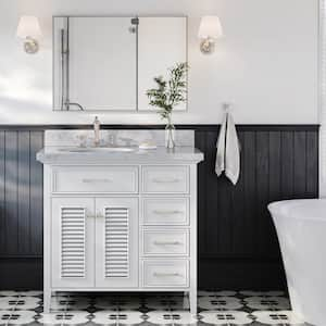 Kensington 37 in. W x 22 in. D x 36 in. H Freestanding Bath Vanity in White with White Marble Top