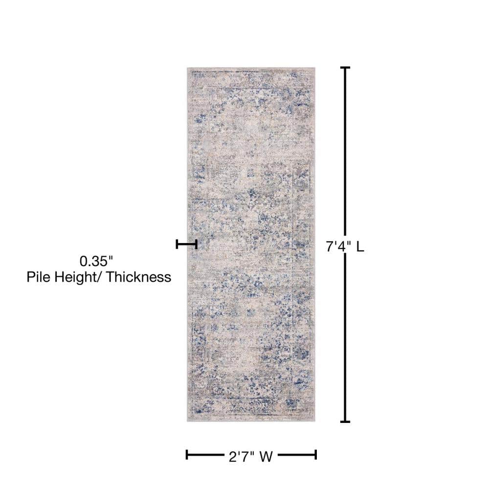 Austin Blue Polyester and Jute Stain-Resistant Runner Rug 2'7" x 7'4"