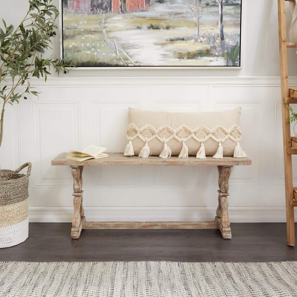 Litton Lane 47 in. x 12 in. x 20 in. Brown Whitewashed Bench with ...