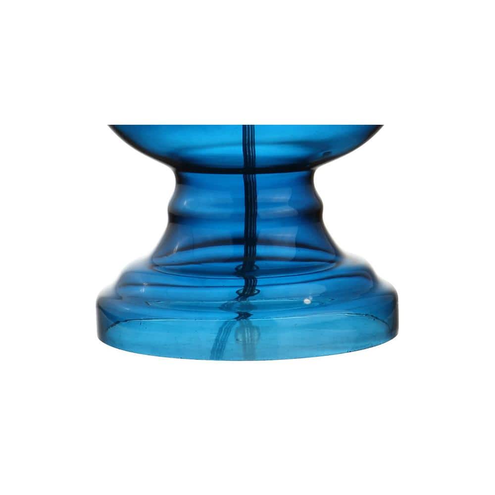 Genie Glass 28.5" Night Blue and White Table Lamp Set with Linen Shade