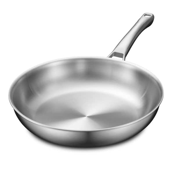 Tri-Ply Stainless Steel 12 in. Pan Silver Finish Non-Coated Ergonomic Handle Induction Gas Oven Safe Skillet