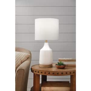 Saddlebrook 21.5 in. Cream Ceramic and Faux Wood Table Lamp with White Fabric Shade - Title 20