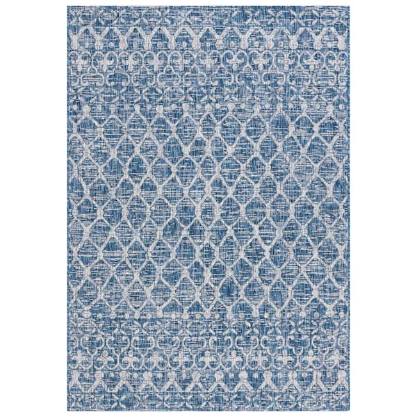 Courtyard Navy/Gray 5 ft. x 8 ft. Distressed Border Trellis Indoor/Outdoor Area Rug