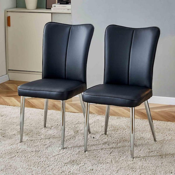 家具 w.corgi2pt.poodle7 Polibi Modern Black PU Leather Seat Dining Chairs (Set of 2) for