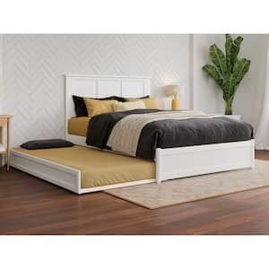 Felicity White Solid Wood Frame Full Platform Bed with Panel Footboard and Twin Trundle