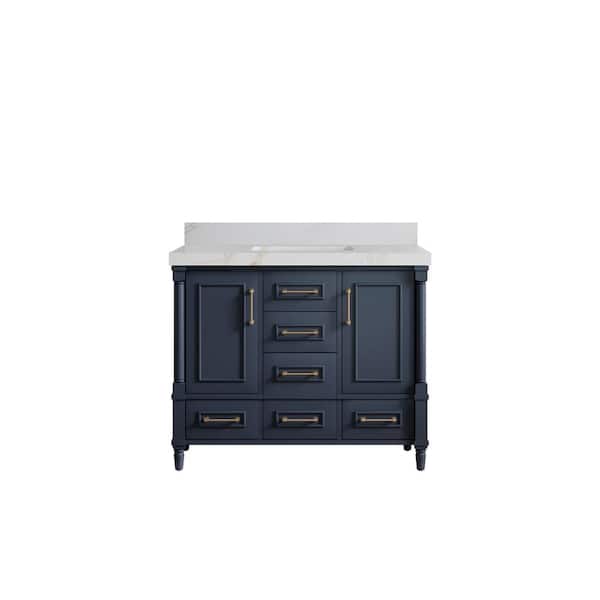 Willow Collections Hudson 42 in. W x 22 in. D x 36 in. H Single Sink Bath Vanity in Navy Blue with 2 in. Calacatta Sienna qt. Top