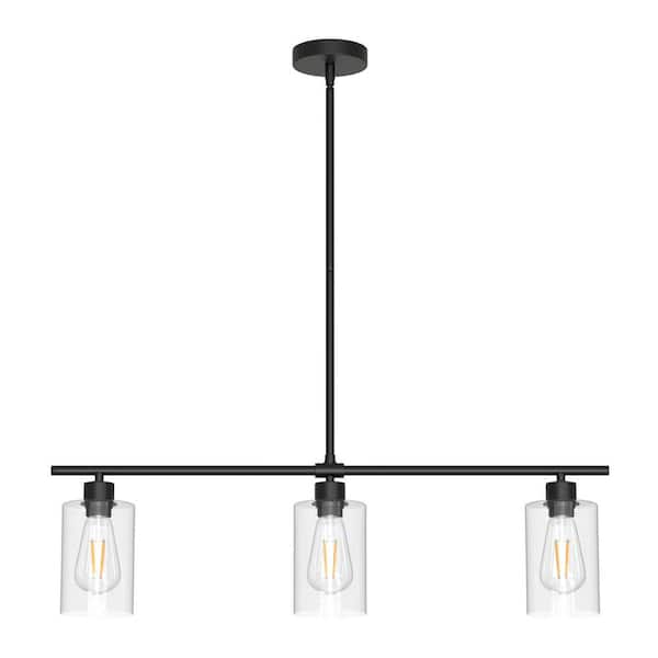 YANSUN 3-Light Black Kitchen Island Chandelier Pendant Light with Clear Glass Shades