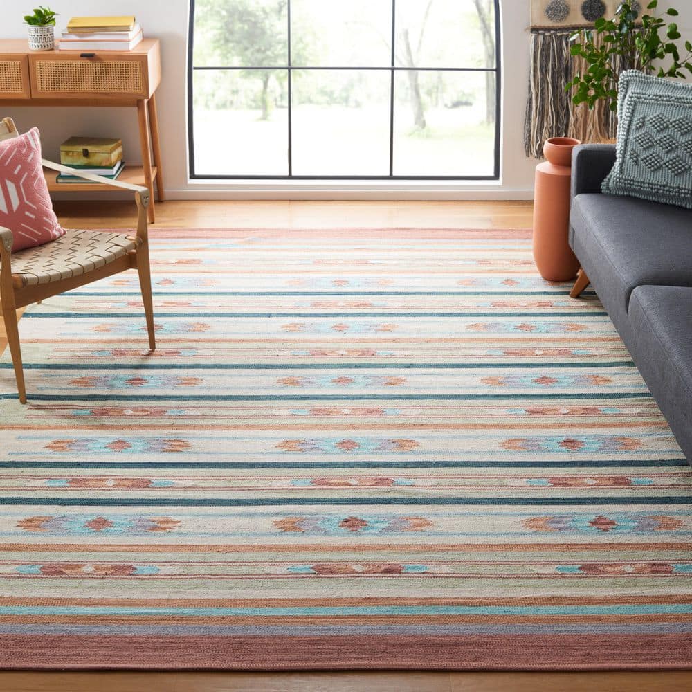 Handmade Brown and Ivory Geometric Cotton 8' x 10' Rug