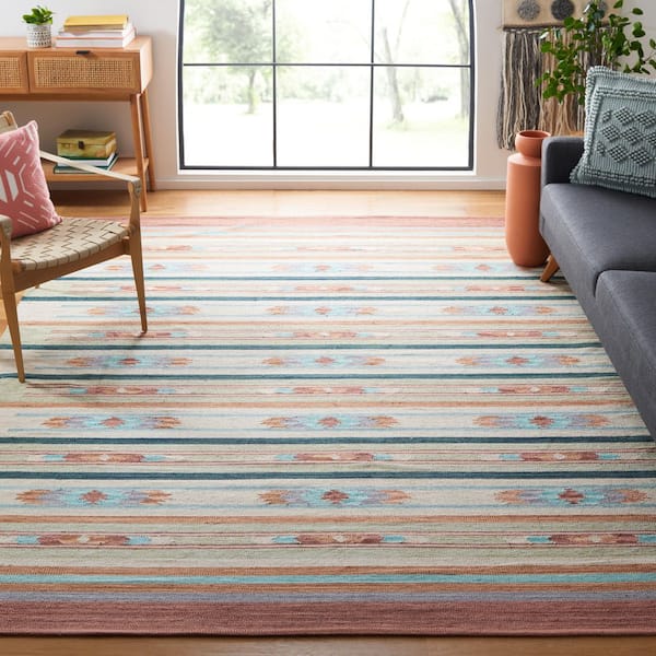 Cotton Kilim Brown/Ivory 8 ft. x 10 ft. Striped Native American Geometric Area Rug