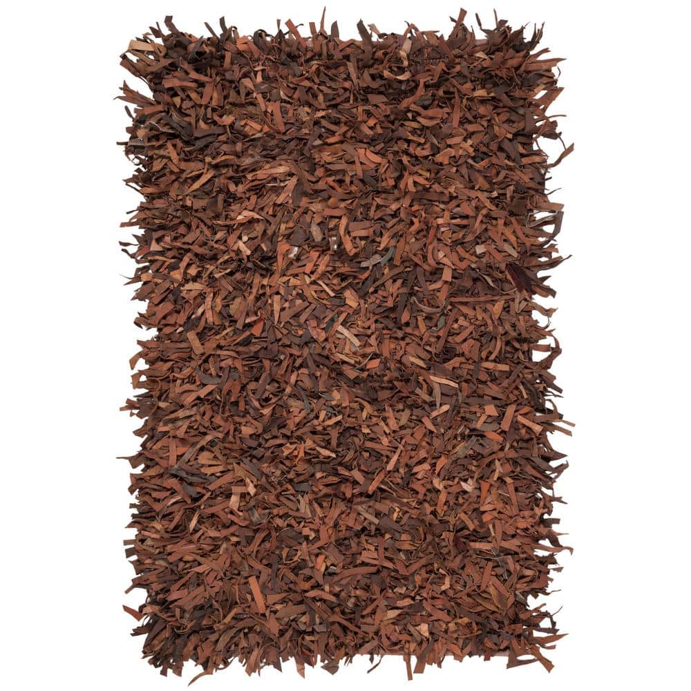 Saddle Brown Genuine Leather Shag Area Rug 3' x 5'