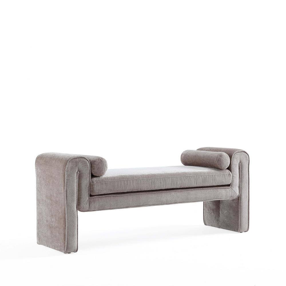 Concord 59" Dove Gray Chenille Upholstered Bench with Accent Pillows