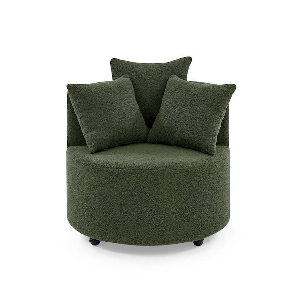 Open Back Armchair with Pillow,Upholstered Comfy Single Chair Barrel Chair  with Open Back,Living Room Chair with Lumbar Pillow,Corner Chair Velvet  Armchair Modern Accent Chair for Small Place,Green 