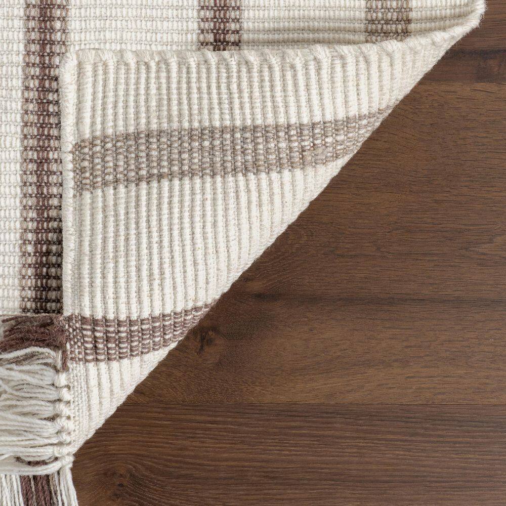Toluca Ivory Striped Wool Flatweave Handmade Area Rug, 5' x 8'