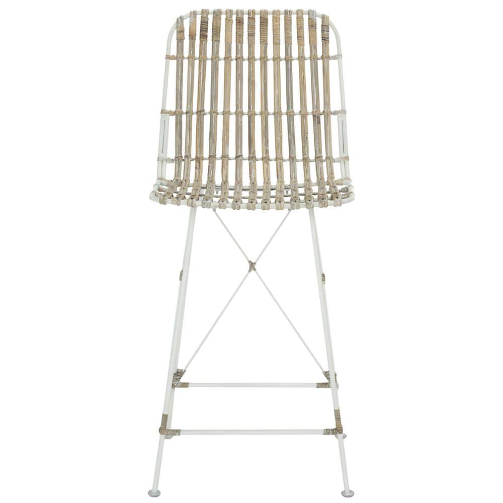 Minerva White Wicker and Metal Counter Stool Set