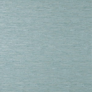 Mephi Blue Grasscloth Textured Vinyl Non-Pasted Wallpaper Sample