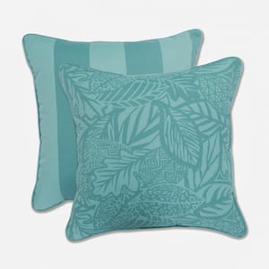 Stripe Turquoise Square Outdoor Square Throw Pillow 2-Pack