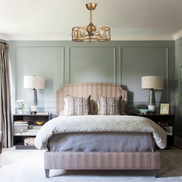 22 in. Indoor Antique Brass Crystal Chandelier Ceiling Fan with Light Kit and Remote Control