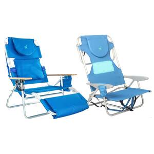 Deluxe 3-N-1 Blue Sports Chair & Ladies Comfort On-Your-Back Blue Beach Chair