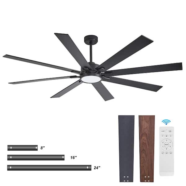 72 in. Modern Black Reversible Black Blades Standard Downrod Mount Ceiling Fan with 3 Colors LED Light and Remote