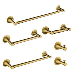 6-Piece Bath Hardware Set with Toilet Paper Holder Towel Hook and Towel Bar in Brushed Gold
