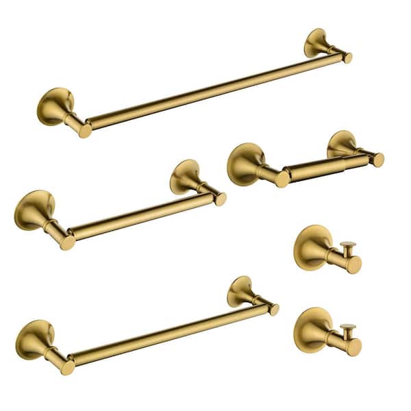Interbath 6-Piece Bath Hardware Set with Toilet Paper Holder Towel Hook and Towel Bar in Brushed Gold