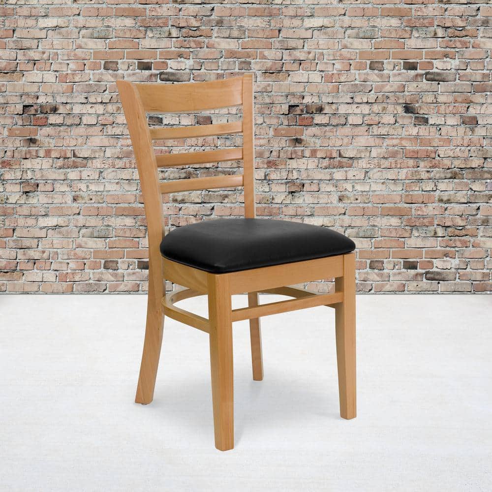 Natural Wood Ladder Back Side Chair with Black Vinyl Seat