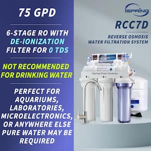 6-Stage 75GPD Under sink Reverse Osmosis Water Filter System with De-Ionization filter for 0 TDS