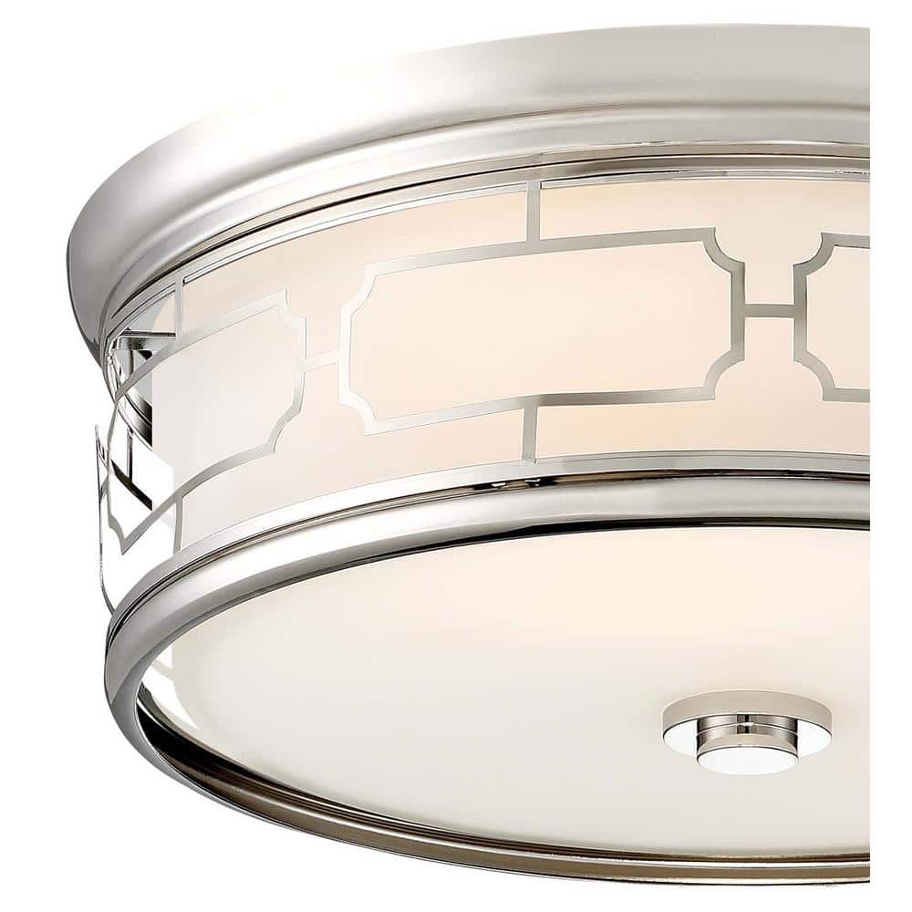 Elegant Polished Nickel 16" LED Drum Flush Mount with Opal Glass